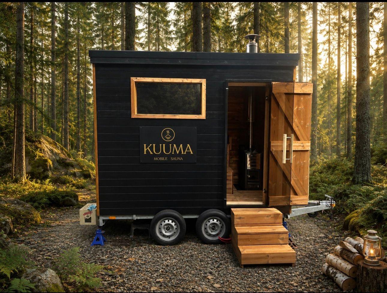 KUUMA mobile wood-fired sauna on a trailer